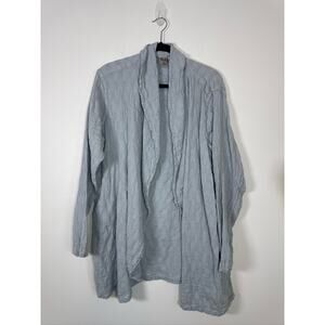 FLAX Textured Linen Cotton Blend Open Front Relaxed Fit Cardigan - Light Blue